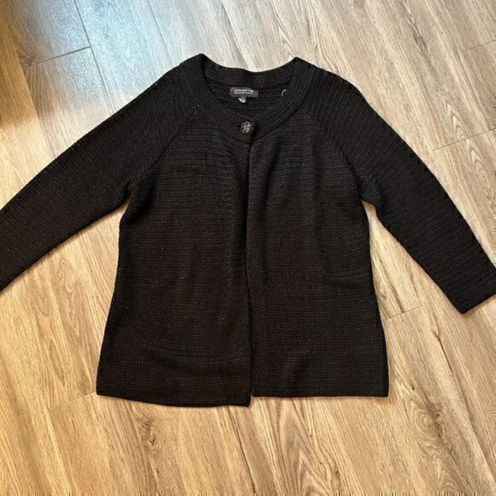 Jones New York Black Metallic Woven Single Button Cardigan Coat Plus Size 1X